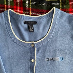 Lands End Chase Bank uniform women’s 3/4 sleeve cardigan sweater